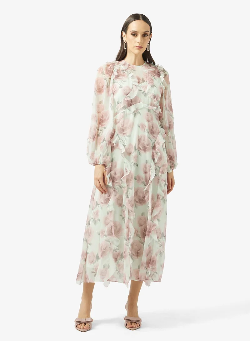 تيد بيكر فستان ميدي بأكمام طويلة وكشكشة شلال